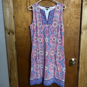 Talbots Geometric Floral Tiles Sz M Blue‎ Pink Classic Retro